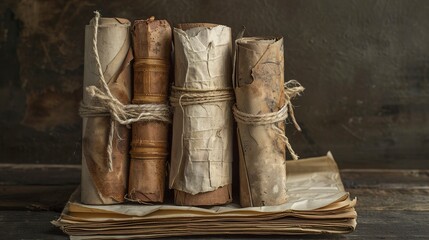 An Ancient rolled-up parchment with weathered edges