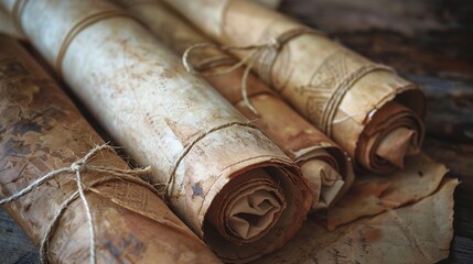 An Ancient rolled-up parchment with weathered edges