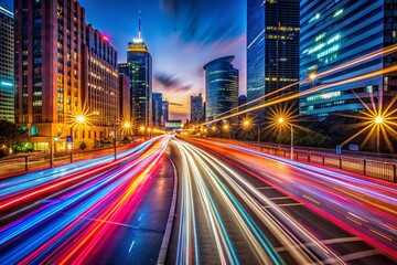 Obraz premium Long Exposure Light Trails City Night Dialogue Abstract