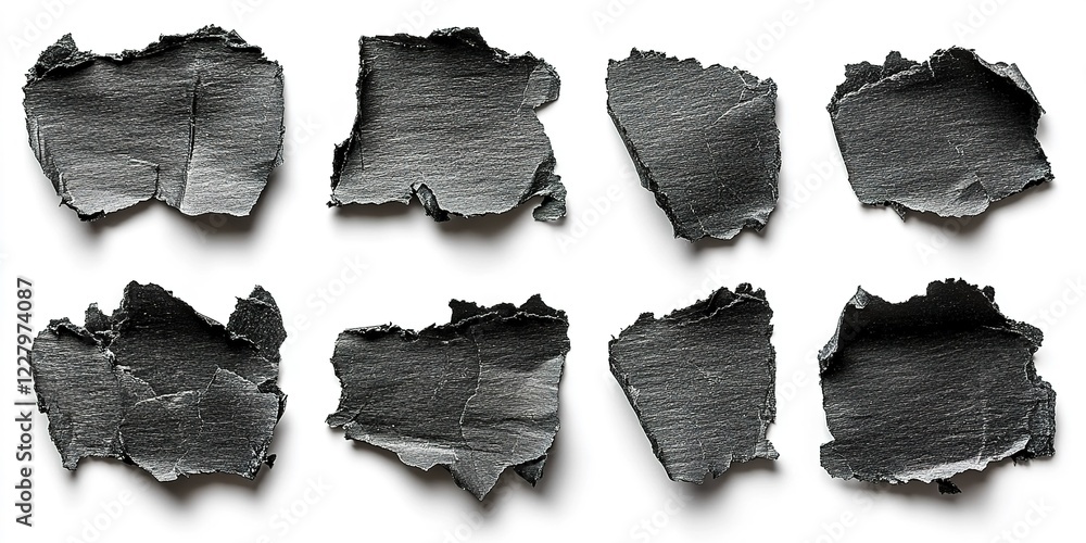 Aufkleber torn black paper pieces arranged in a grid pattern for crafting or design use