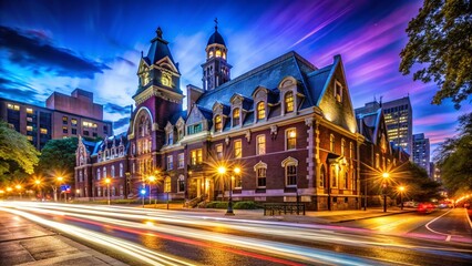 Obraz premium Long Exposure Night Photography College Hall University Pennsylvania Philadelphia