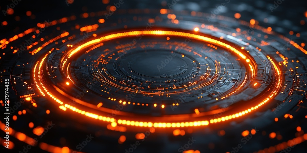 Aufkleber high-tech circular design with glowing orange lights over a dark background showcases intricate patt