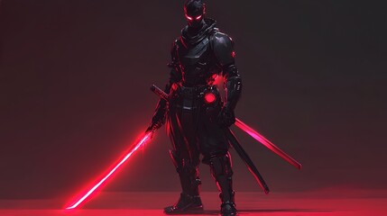 Fototapeta premium concept art of cyberpunk dark samurai with glowing red sword