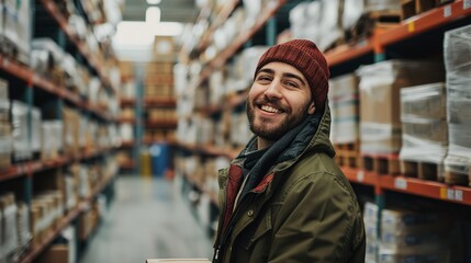 Fototapeta premium A Cheerful male warehouse worker