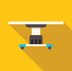 Round table with single leg base standing on skateboard with wheels, creating a unique and mobile furniture design