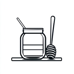 Fototapeta premium Honey jar, wooden dipper, white background, healthy food