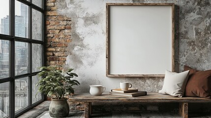 Rustic Room Decor Featuring Blank Frame and City View