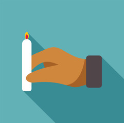 Hand holding a lit white candle casting a long shadow, symbolizing hope, remembrance, or spiritual practices