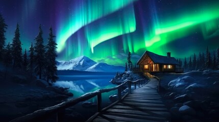 Obraz premium Valhalla Gates: Northern Lights Illuminating Polar Landscape in Norge and Canada