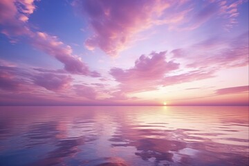 Naklejka premium Vanilla Sky: Gorgeous Sunrise Over the Sea with Beautiful Pink and Purple Tones