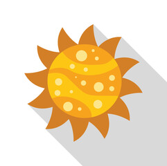 Stylized sun radiating warmth and light, casting a long shadow, symbolizing summer, energy, and positivity