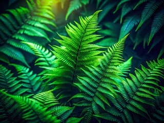 Low Light Fern Bracken, Lush Green Foliage, Moody Nature Photography