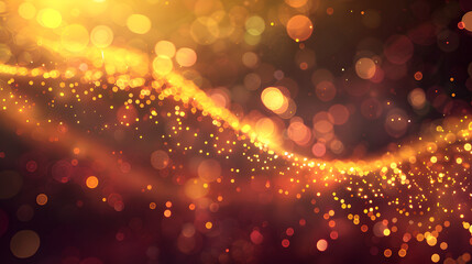 A vibrant, abstract background featuring shimmering golden bokeh lights and soft waves.
