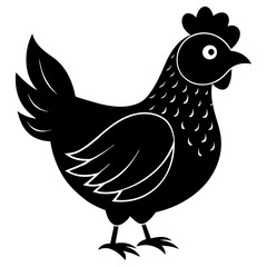 Cute Chicken Line Art Silhouette Black Vector Carton Illustration