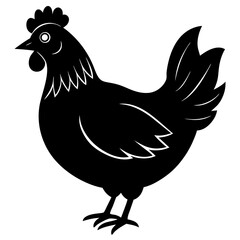 Cute Chicken Line Art Silhouette Black Vector Carton Illustration