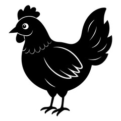 Cute Chicken Line Art Silhouette Black Vector Carton Illustration