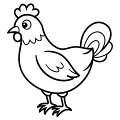 Cute Chicken Line Art Silhouette Black Vector Carton Illustration