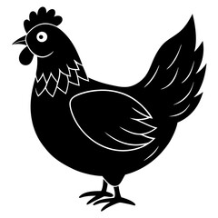 Cute Chicken Line Art Silhouette Black Vector Carton Illustration