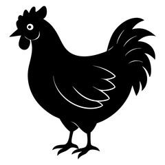 Cute Chicken Line Art Silhouette Black Vector Carton Illustration