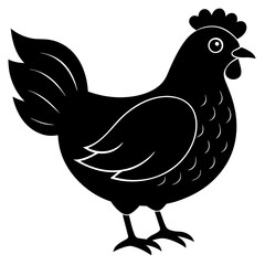 Cute Chicken Line Art Silhouette Black Vector Carton Illustration