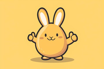Obraz premium Cute cartoon easter bunny with egg holding his thumbs up.