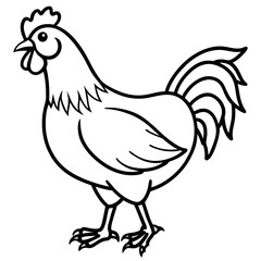 Cute Chicken Line Art Silhouette Black Vector Carton Illustration