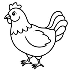 Cute Chicken Line Art Silhouette Black Vector Carton Illustration