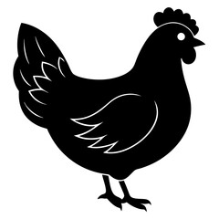 Cute Chicken Line Art Silhouette Black Vector Carton Illustration
