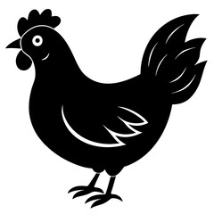 Cute Chicken Line Art Silhouette Black Vector Carton Illustration