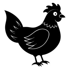 Cute Chicken Line Art Silhouette Black Vector Carton Illustration