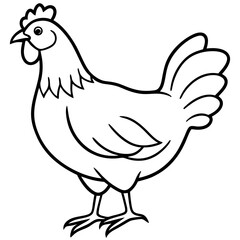 Cute Chicken Line Art Silhouette Black Vector Carton Illustration