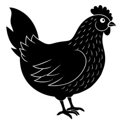Cute Chicken Line Art Silhouette Black Vector Carton Illustration
