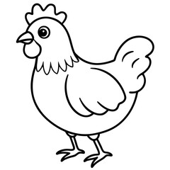Cute Chicken Line Art Silhouette Black Vector Carton Illustration
