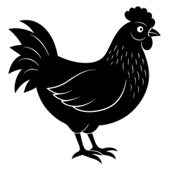 Cute Chicken Line Art Silhouette Black Vector Carton Illustration