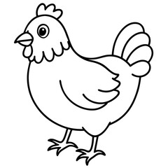 Cute Chicken Line Art Silhouette Black Vector Carton Illustration