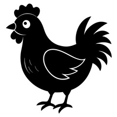 Cute Chicken Line Art Silhouette Black Vector Carton Illustration