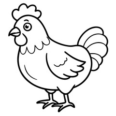 Cute Chicken Line Art Silhouette Black Vector Carton Illustration