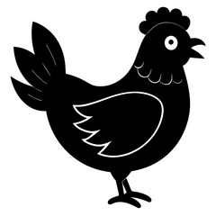 Cute Chicken Line Art Silhouette Black Vector Carton Illustration