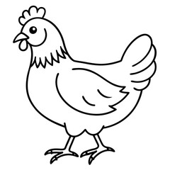 Cute Chicken Line Art Silhouette Black Vector Carton Illustration