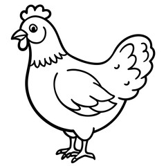 Cute Chicken Line Art Silhouette Black Vector Carton Illustration