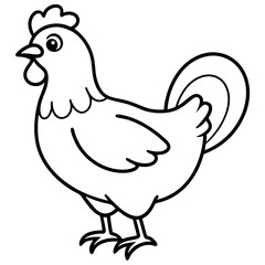 Cute Chicken Line Art Silhouette Black Vector Carton Illustration