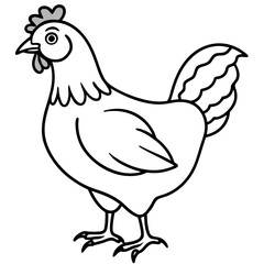 Cute Chicken Line Art Silhouette Black Vector Carton Illustration