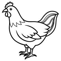 Cute Chicken Line Art Silhouette Black Vector Carton Illustration