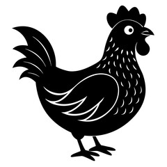 Cute Chicken Line Art Silhouette Black Vector Carton Illustration
