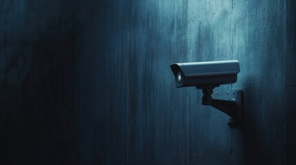 Catch a camera CCTV security system on a dark wall background with copy space, 3D rendering illustration. 