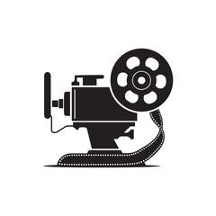 Obraz premium Vintage film reel, black and white illustration, movie strip, cinematic icon, retro cinema symbol 