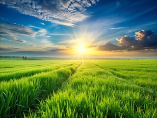 Lush Green Grass Field, Sunny Day, Nature Background, Park, Backyard