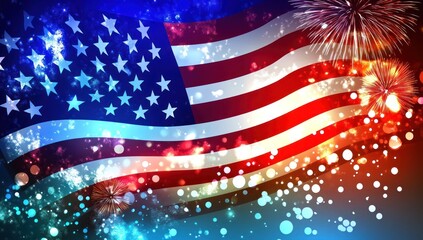 Patriotic Celebration: American Flag with Fireworks