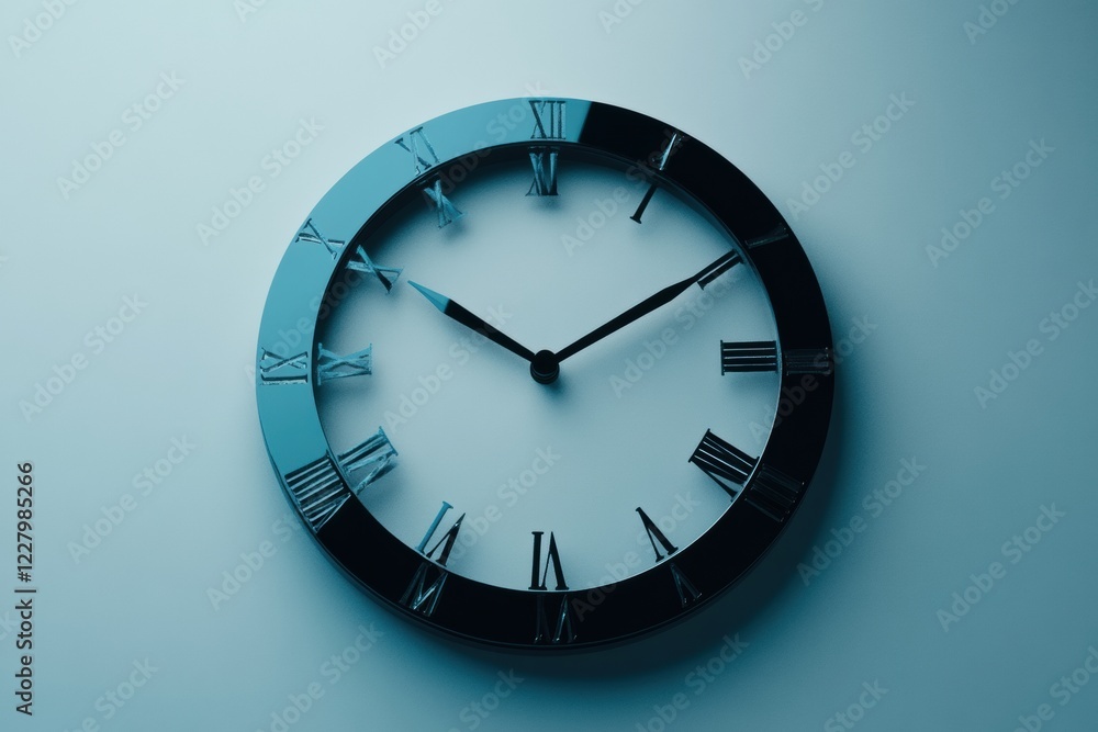 Aufkleber modern wall clock with roman numerals showing the time at night against a blue backdrop. generative 