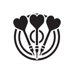Black and white illustration, dart arrows, minimalist design, graphic silhouette, game equipment, precision sports, bar entertainment